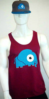 Vest / Tank Top (maroon with blue elephant print) MENS CUT