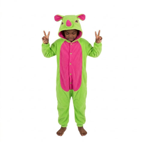 Rhino Onesie (lime green/pink): KIDS