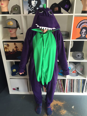 Purple Dinosaur Onesie (purple/lime green) (temporary pic)