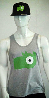 Vest / Tank Top (grey with green rhino logo print) LADIES CUT